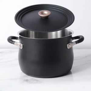 Meyer Accent Series Stockpot, 7.6 Litres + Universal Lid, Medium, 22-24-26cm, Matte Black