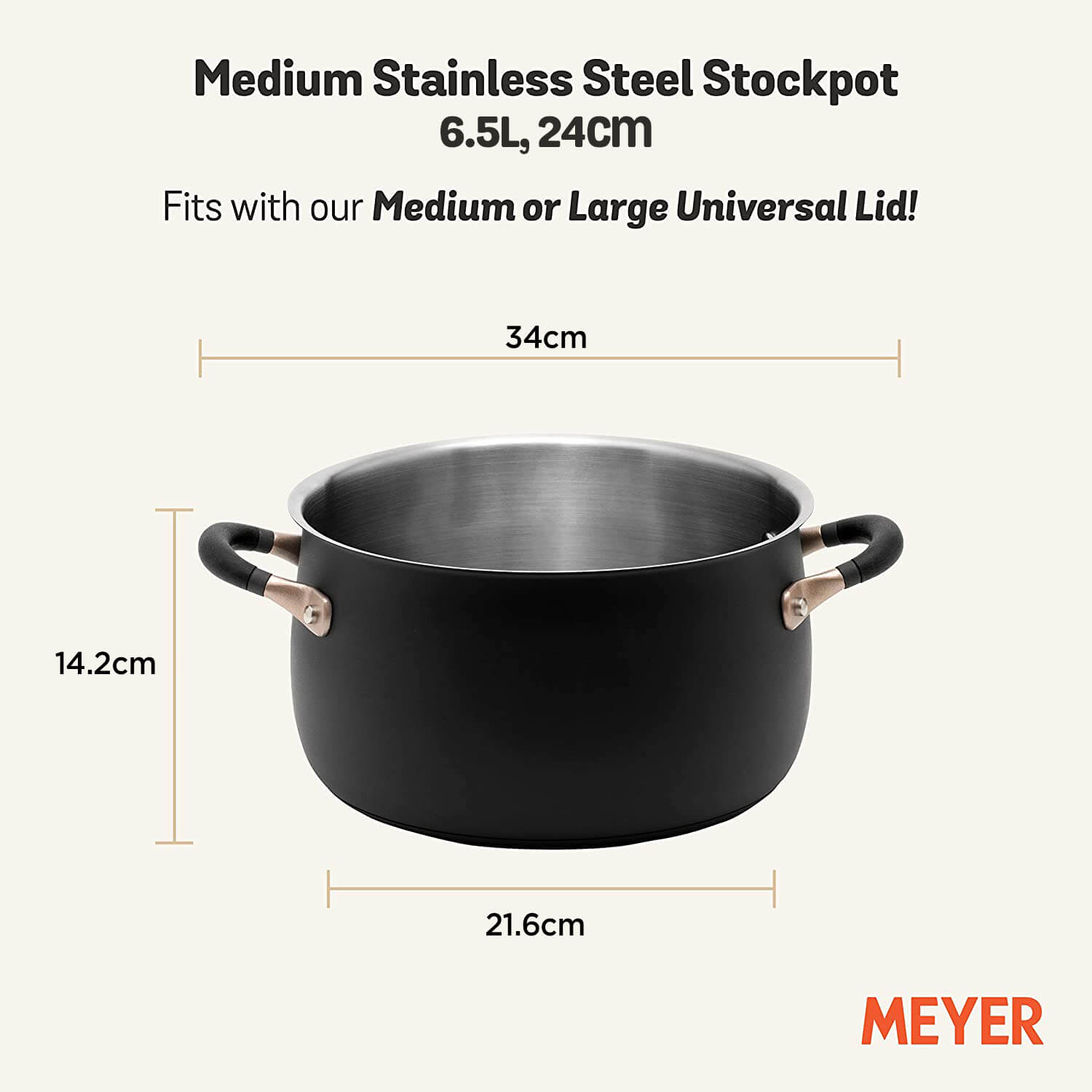 Meyer Accent Series Stainless Steel Stockpot, 6.5 Litres, Matte Black
