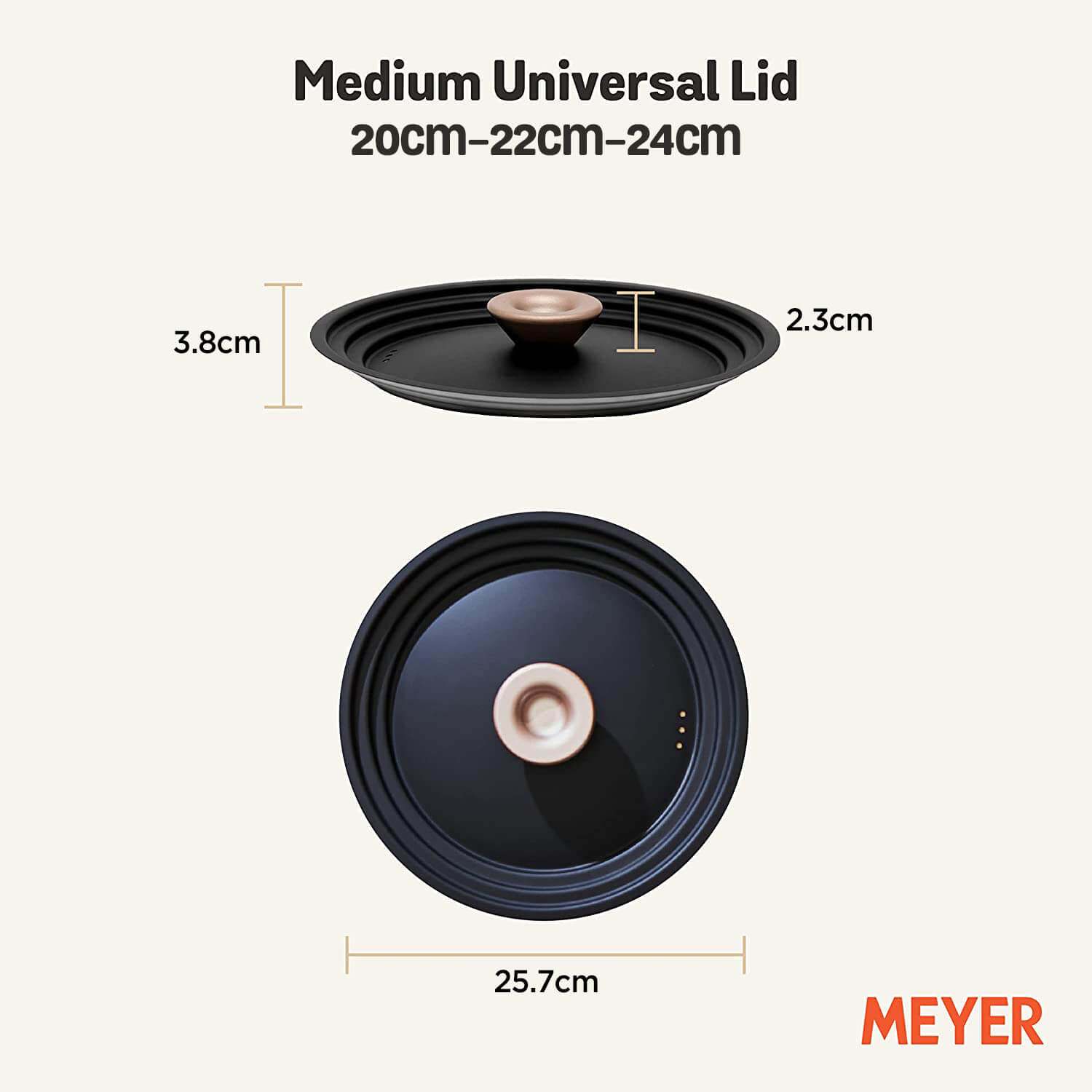 Meyer Accent Series Stainless Steel Universal Lid, Medium, 24cm, Matte Black