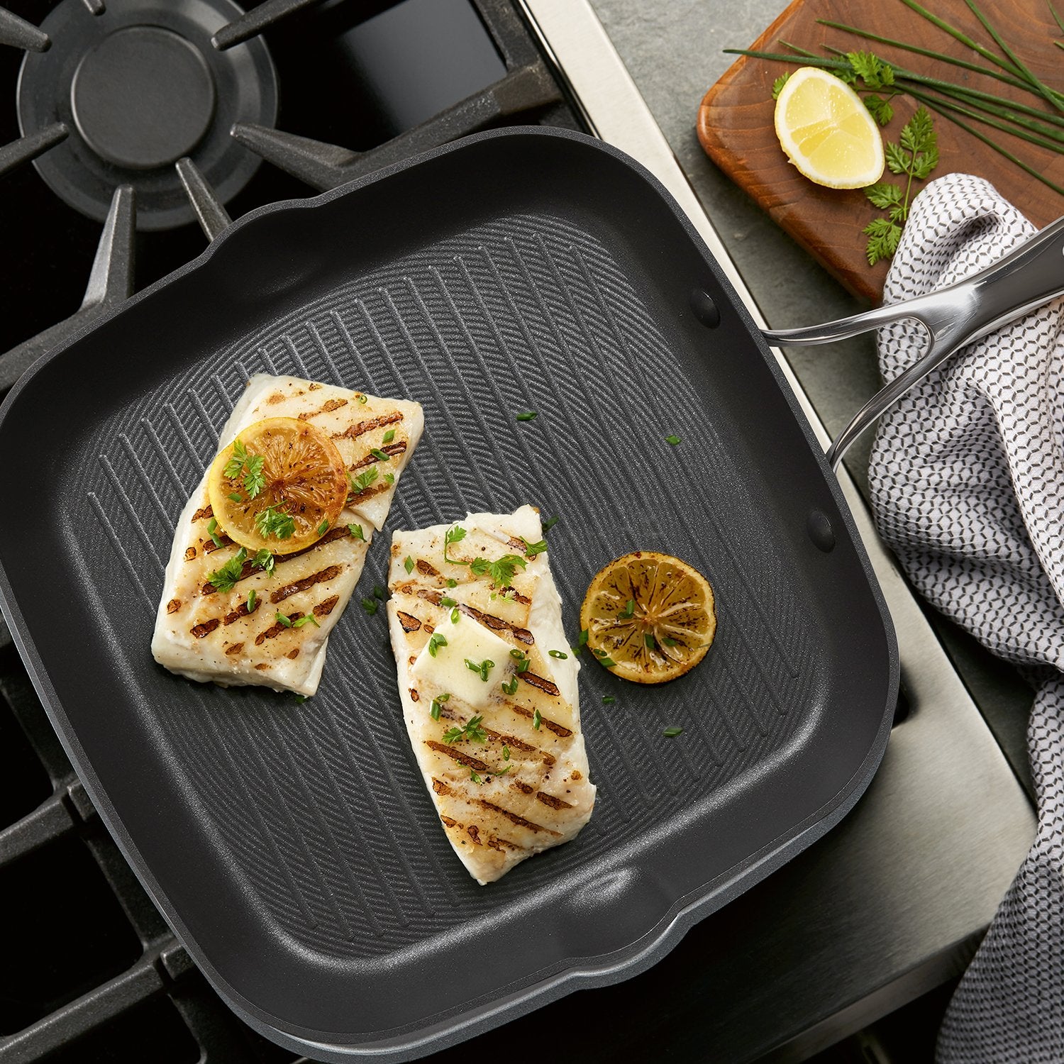 Circulon Non-Stick + Hard Anodized Aluminium Open Square Griddle Pan, 28cm - Pots and Pans