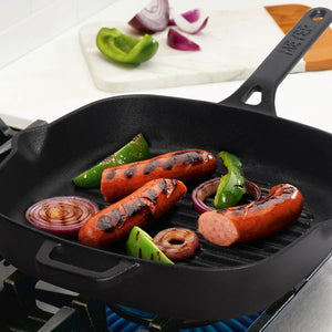 Meyer Pre-Seasoned Cast Iron Grill Pan and Glass Grill Press set