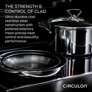 Circulon Clad Stainless Steel Chef's Pan and Spoon Set with Hybrid SteelShield and Nonstick Technology, 24cm, Silver