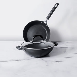 Circulon Origins 3pcs Non-Stick 20cm Frypan + Kadai with Interchangeable Glass Lid - Pots and Pans