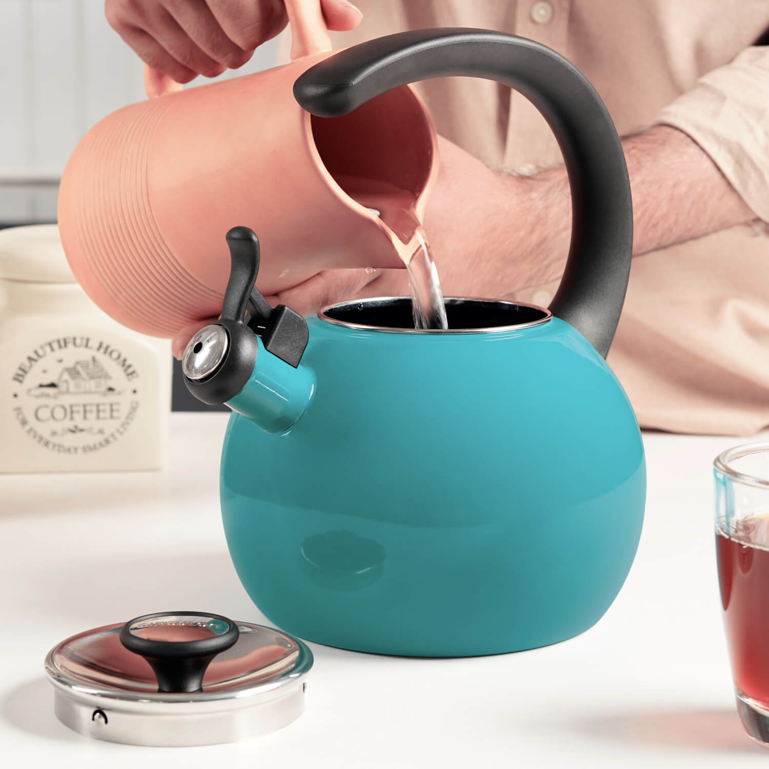 Circulon Enamel On Steel Whistling Tea Kettle 1.9 Liters, Turquoise