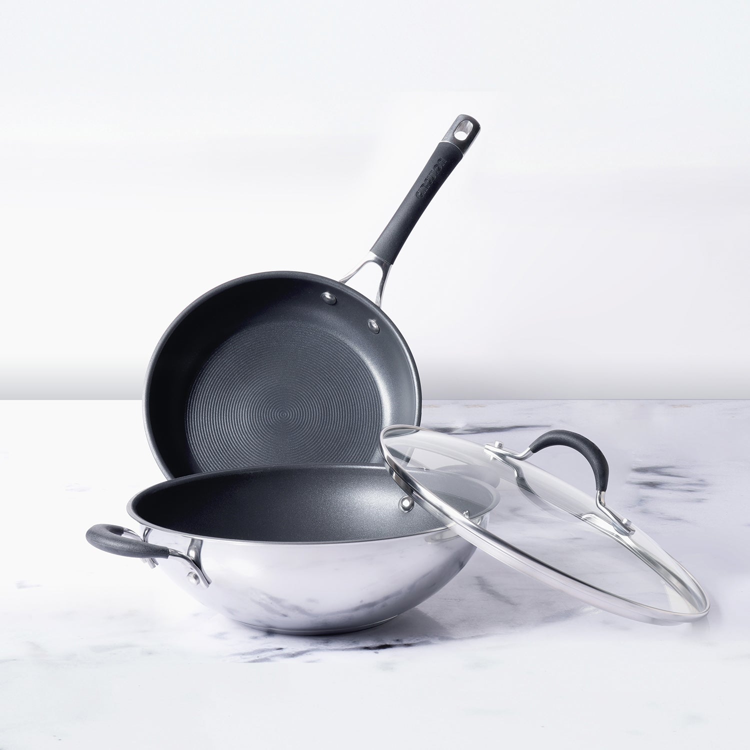 Circulon Momentum 3pcs Set - 32cm Kadai/Wok with Lid + Frypan/Skillet 29cm - Pots and Pans