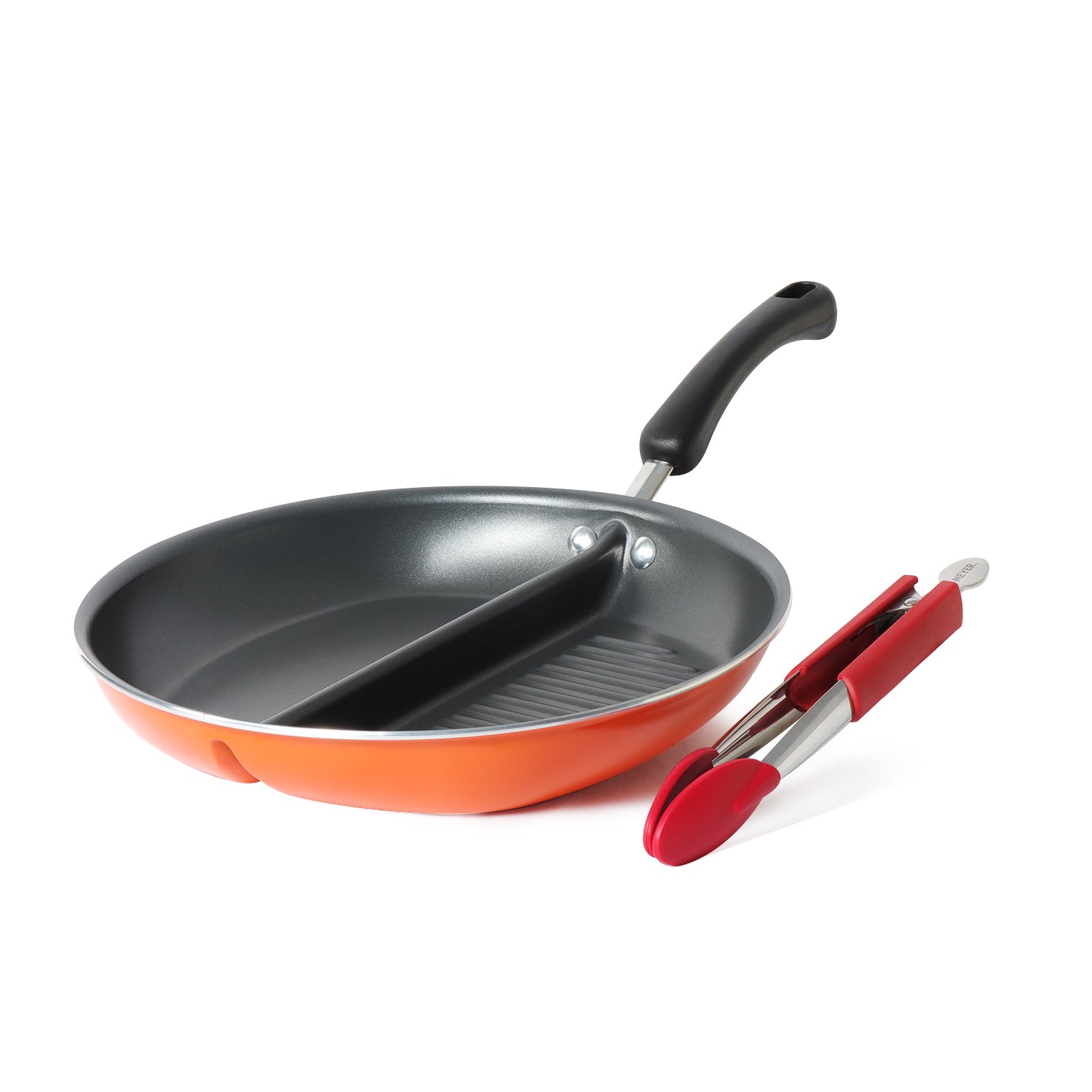 Meyer 2-Piece Cookware Set, Divided Grillpan/Twin Pan with Silicone Tongs - Pots and Pans