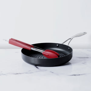 Circulon 2 Piece Non-Stick Deep Round Grill Pan 28cm (3mm Thick) +  Silicone Tongs With Stainless Steel Body, 30cm - Pots and Pans