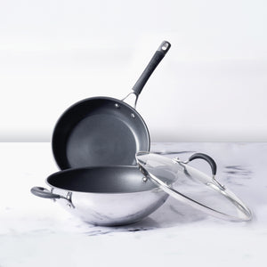 Circulon Momentum 3pcs Set - 32cm Kadai/Wok with Lid + Frypan/Skillet 29cm - Pots and Pans