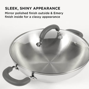 Meyer Trivantage Stainless Steel Triply Cookware 3pcs Set - 28cm Open Frypan + 30cm Kadai/Wok with Lid