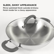 Meyer Trivantage Stainless Steel Triply Cookware 3-Piece Set - Frypan + Kadai/Wok With Interchangeable Glass Lid, 20cm