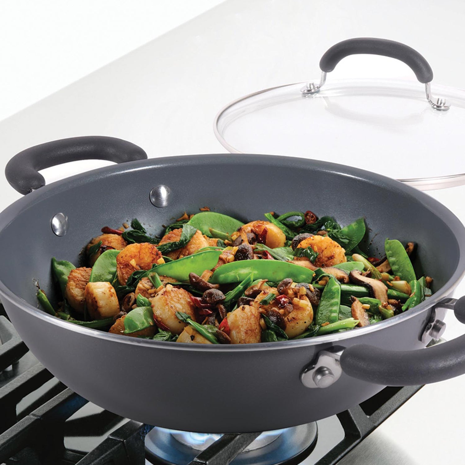 Meyer Anzen Ceramic Coated Cookware 5-Piece Set - Frypan + Kadai with Interchangeable Lid+ Sauteuse with Lid