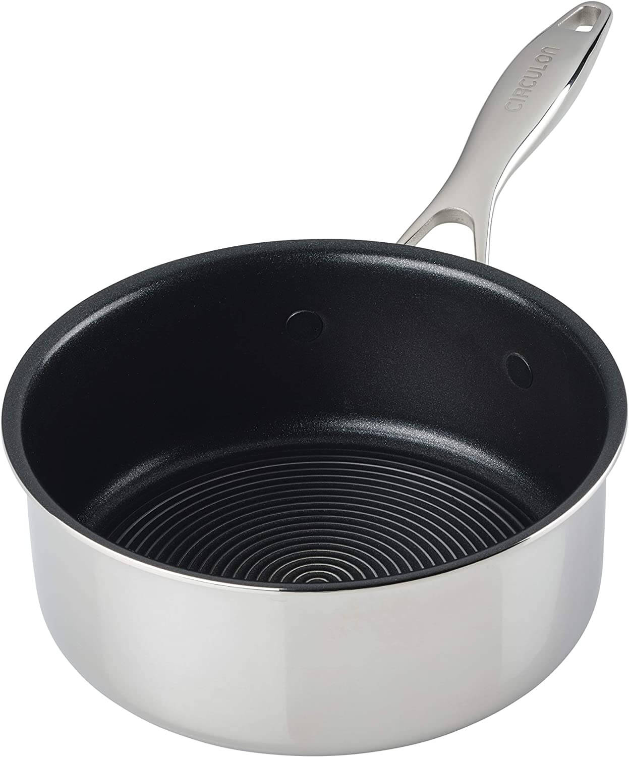 Circulon Clad Stainless Steel Saucepan with Glass Lid and Hybrid SteelShield and Nonstick Technology, 16cm, Silver