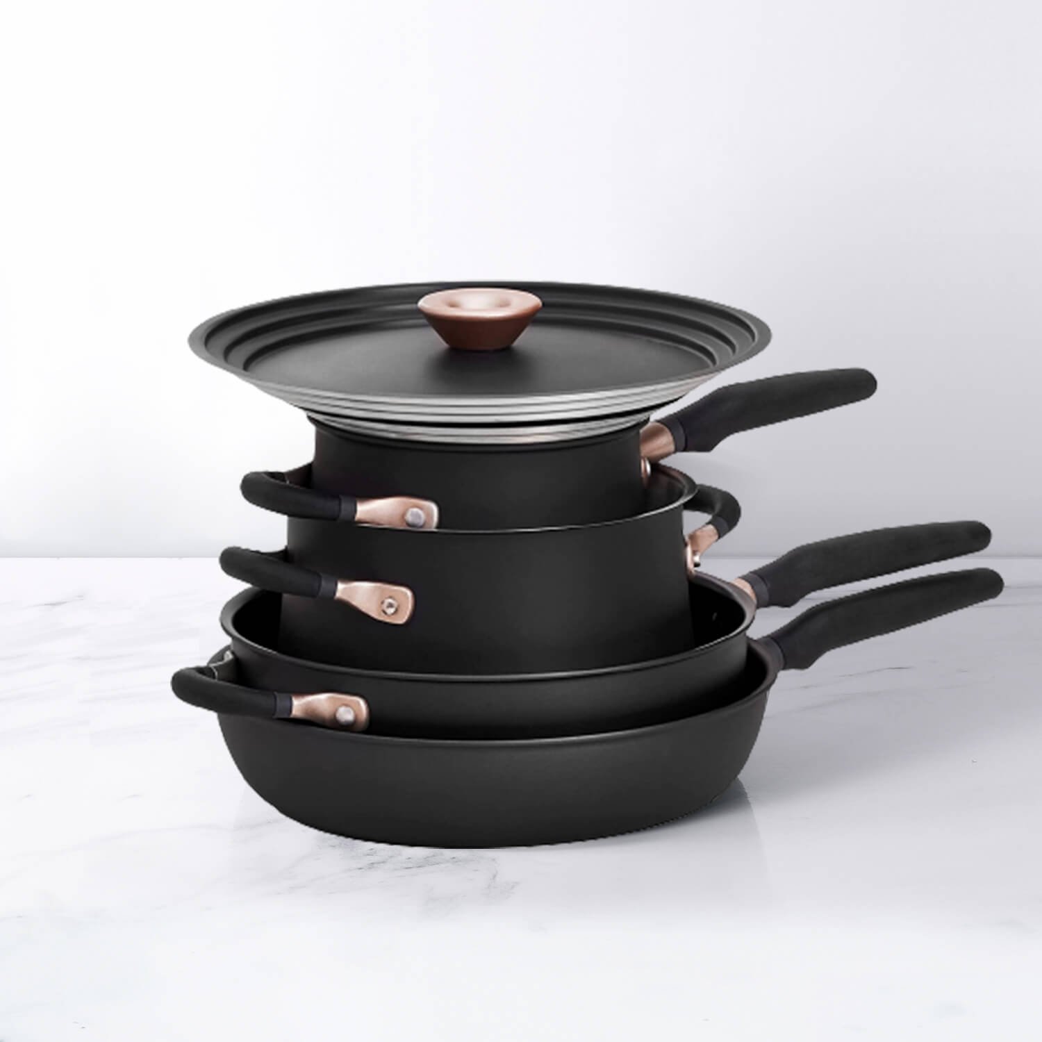 Meyer Accent Series - Hard Anodized Nonstick and Stainless Steel Essential Cookware Set, 6 Piece, Matte Black