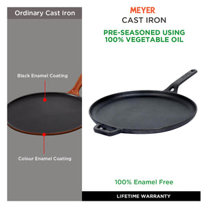 Meyer Pre Seasoned Cast Iron 2 Piece cookware Set 24cm Skillet + 28cm Flat Dosa tawa - Pots and Pans