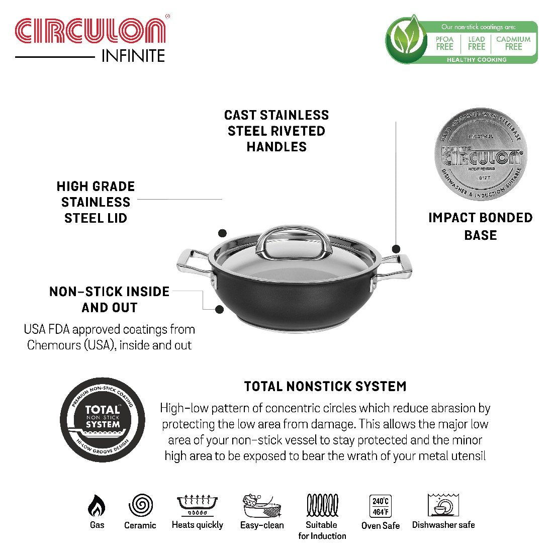 Circulon Infinite Non-Stick + Hard Anodized Chef's Casserole/Biryani Pot 4.3L/26cm (Gas & Induction Compatible) - Pots and Pans