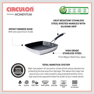 Circulon Momentum Non-Stick 2pcs Set (24cm Grillpan + Glass Grill Press) - Pots and Pans
