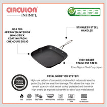 Circulon Non-Stick + Hard Anodized Aluminium Open Square Griddle Pan, 28cm - Pots and Pans