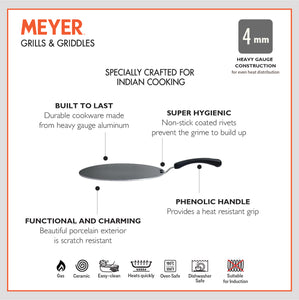 Meyer Non Stick Edge-less Flat Tawa, 30 cm - Pots and Pans