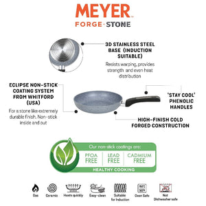 Meyer Forgestone Non-Stick Frypan 25cm, Stone Grey [Induction & Gas Compatible] - Pots and Pans