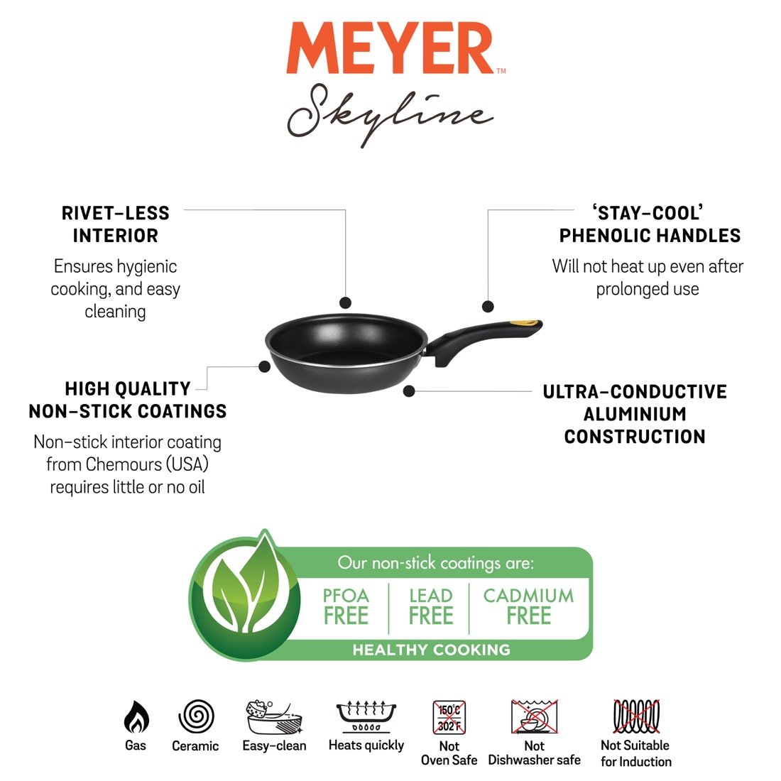 Meyer Skyline Non-Stick Frypan 28cm, Grey - Pots and Pans