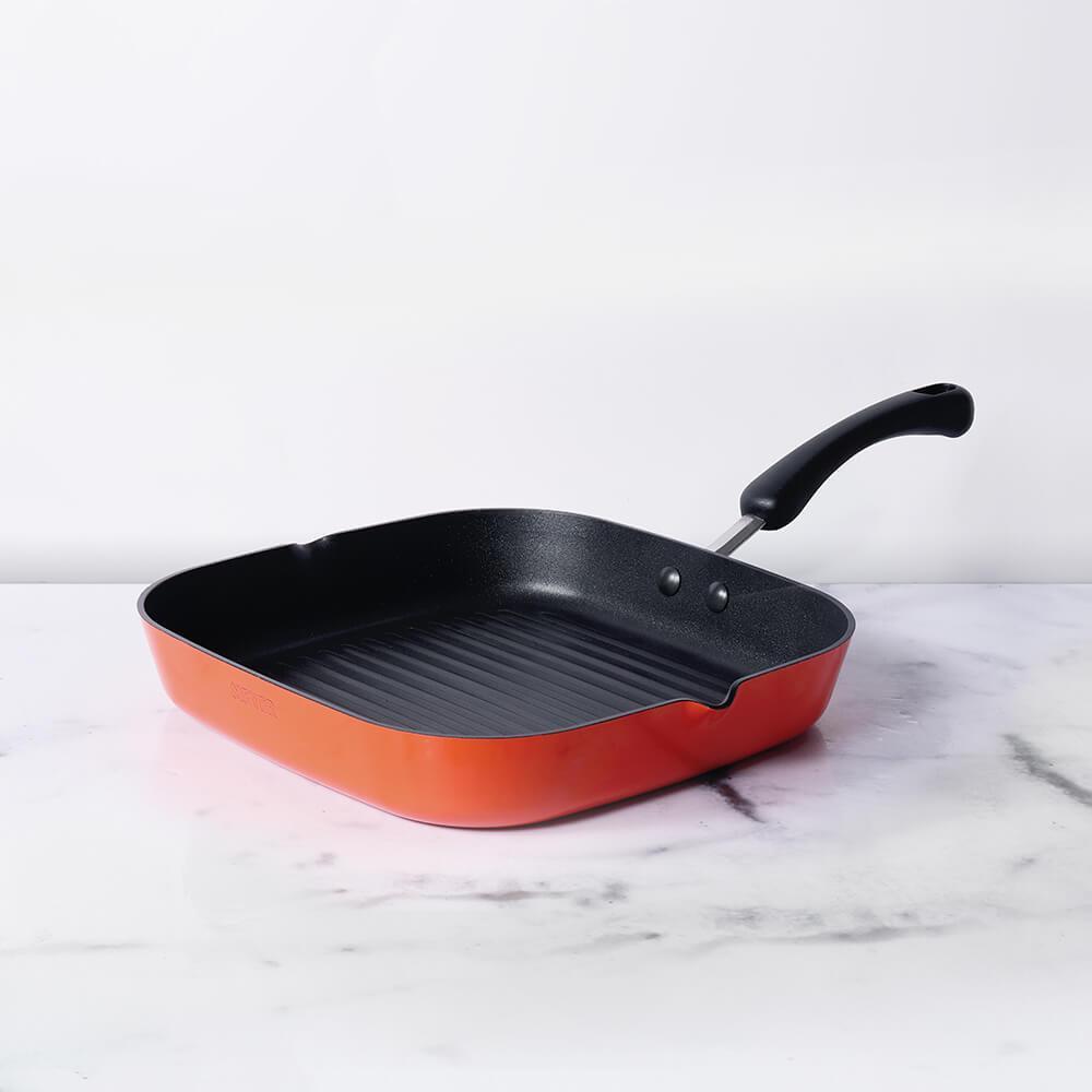 Meyer Non Stick Aluminium Grillpan 28cm, Orange - Pots and Pans