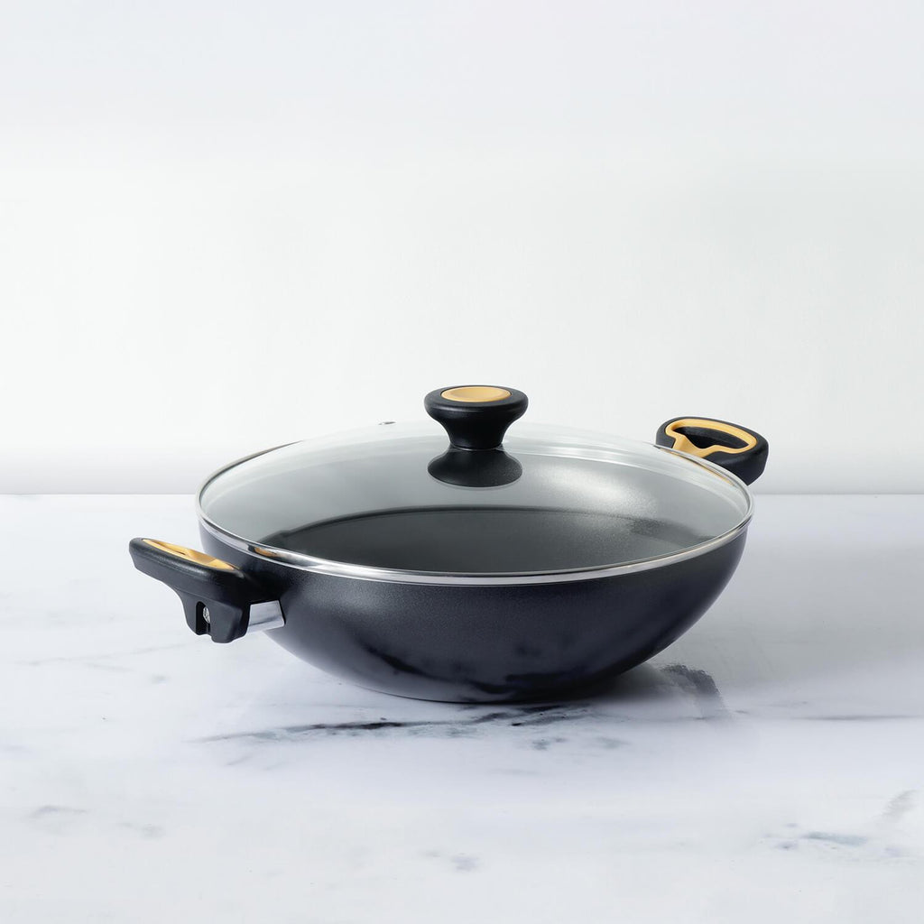 Meyer Skyline Non-Stick Kadai/Wok with Lid 26cm, Grey - Pots and Pans