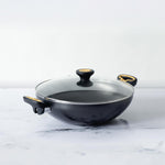 Meyer Skyline Non-Stick Kadai/Wok with Lid 26cm, Grey - Pots and Pans