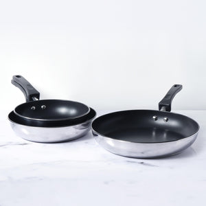 Meyer Kitchen Hacks (Stainless Steel + Non Stick) 3 Piece Frypan Set, (22 cm / 26 cm/ 30 cm) - Pots and Pans