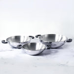 Meyer Kitchen Hacks Stainless Steel 3 Piece Open Kadai/Wok Set, (22 cm / 26 cm/ 30 cm) - Pots and Pans