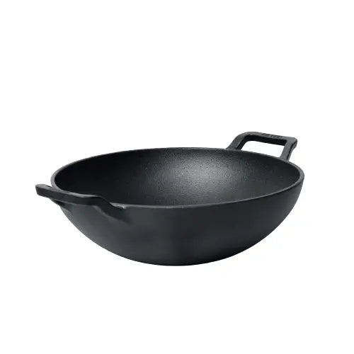 Meyer Pre Seasoned Cast Iron curved Kadai without Lid, 24cm-2