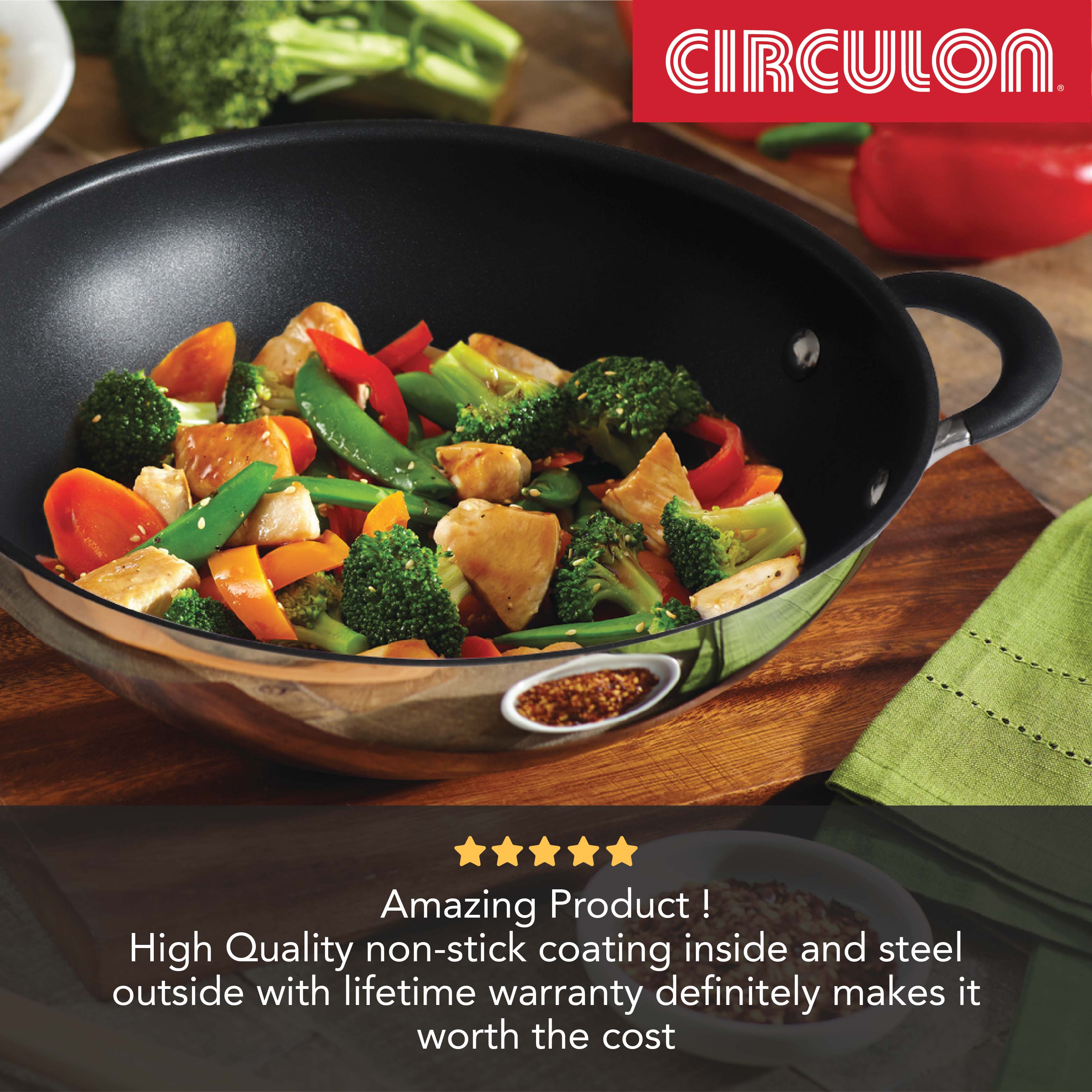 Circulon Momentum 32cm Non-Stick Kadai/Wok with Lid