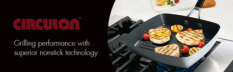 Circulon Momentum Non-Stick 2pcs Set 24cm Grillpan + 9" Silicone Tongs - Pots and Pans