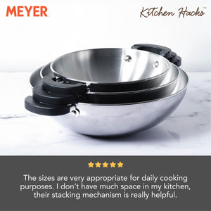 Meyer Kitchen Hacks Stainless Steel 3 Piece Open Kadai/Wok Set, (22 cm / 26 cm/ 30 cm)