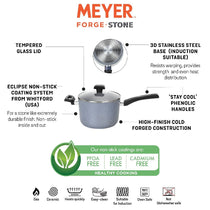 Meyer Forgestone Non-Stick Saucepan 20cm, Stone Grey [Induction & Gas Compatible] - Pots and Pans