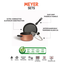 Meyer Non-Stick 3pcs Cookware Set (2.8L/20cm Casserole/Biryani Pot + 24cm Flat Dosa Tawa) - Pots and Pans
