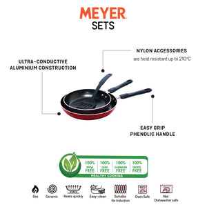 Meyer Non-Stick 3pcs Set - Frypans 20cm + 24cm with Accessory (Not Suitable For Induction) - Pots and Pans