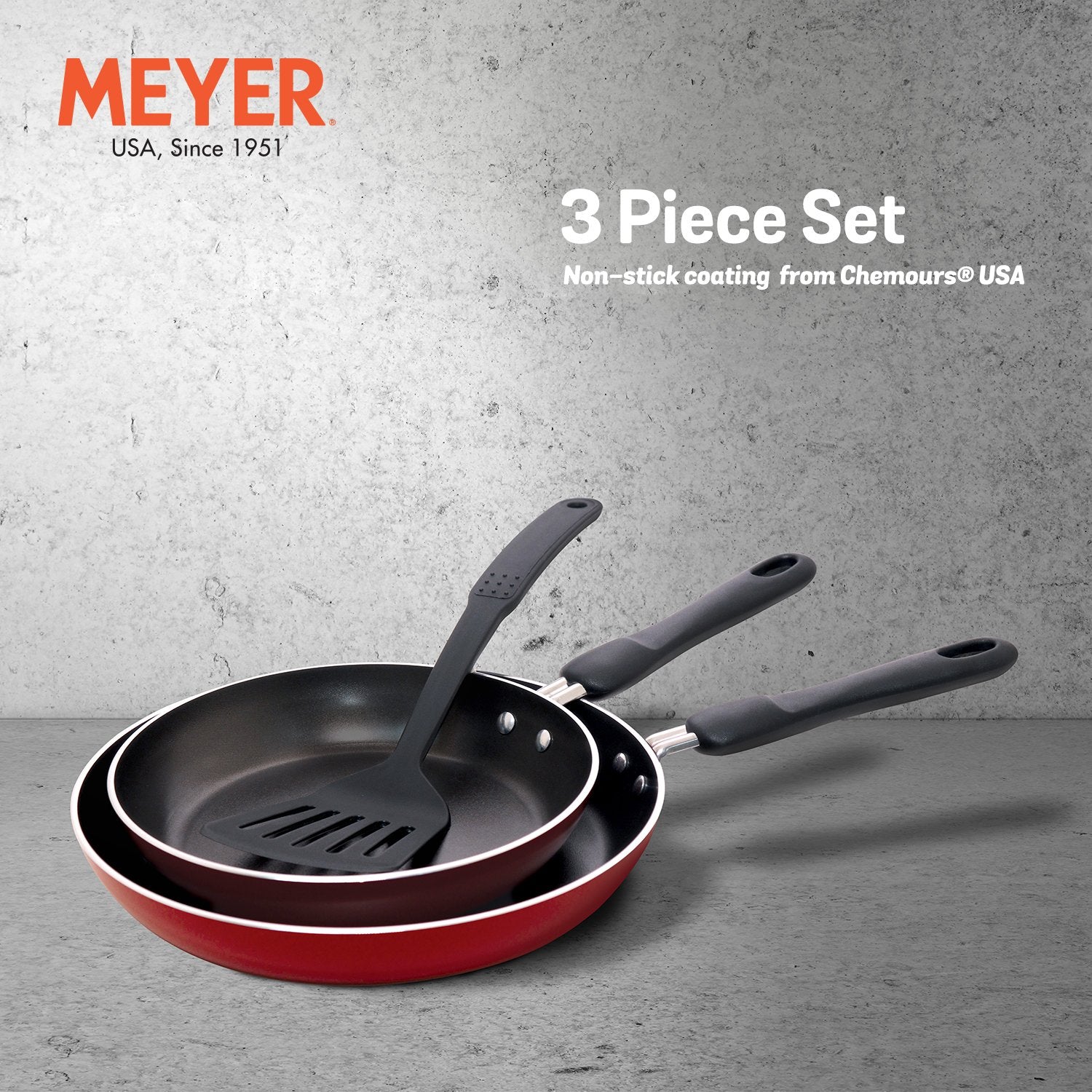 Meyer Non-Stick 3pcs Set - Frypans 20cm + 24cm with Accessory (Not Suitable For Induction) - Pots and Pans