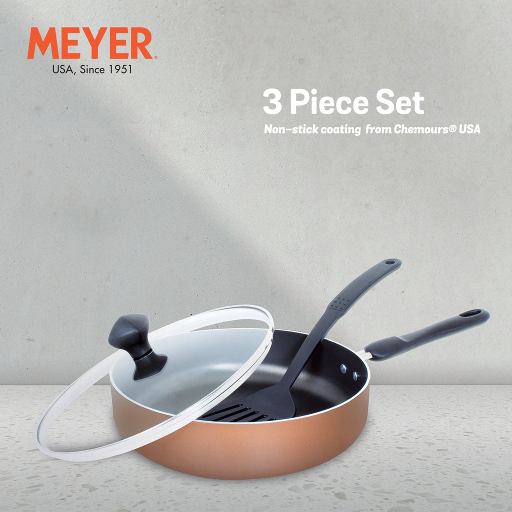 Meyer Non-Stick 3pcs Set, Sautepan with Lid & Accessory (Not Suitable For Induction) - Pots and Pans