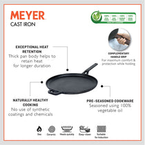 Meyer Pre Seasoned Cast Iron 2 Piece cookware Set 24cm Skillet + 28cm Flat Dosa tawa - Pots and Pans