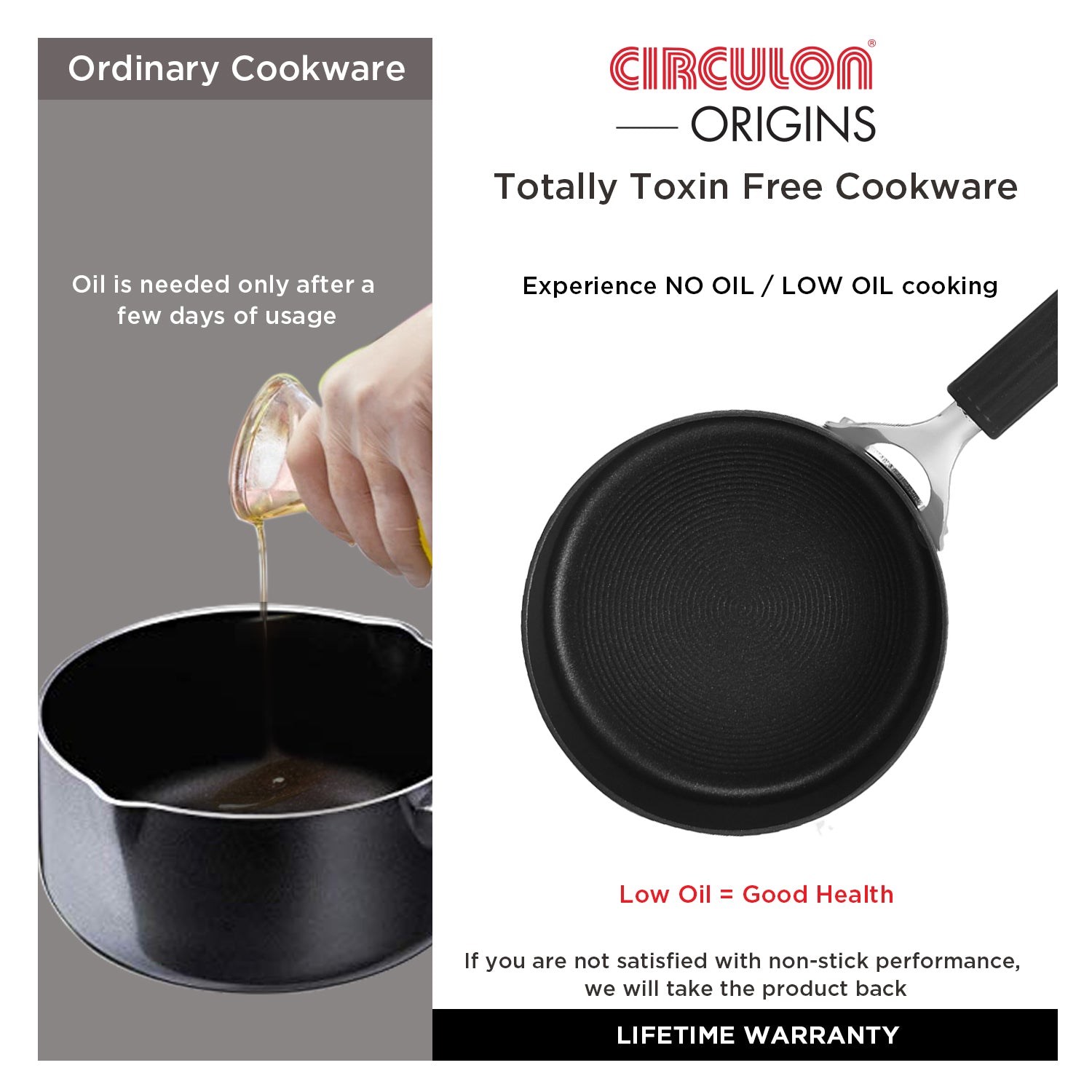 Circulon Origins 20cm Saucepan Non-Stick + Hard Anodized, Grey (Suitable For Gas & Induction) - Pots and Pans