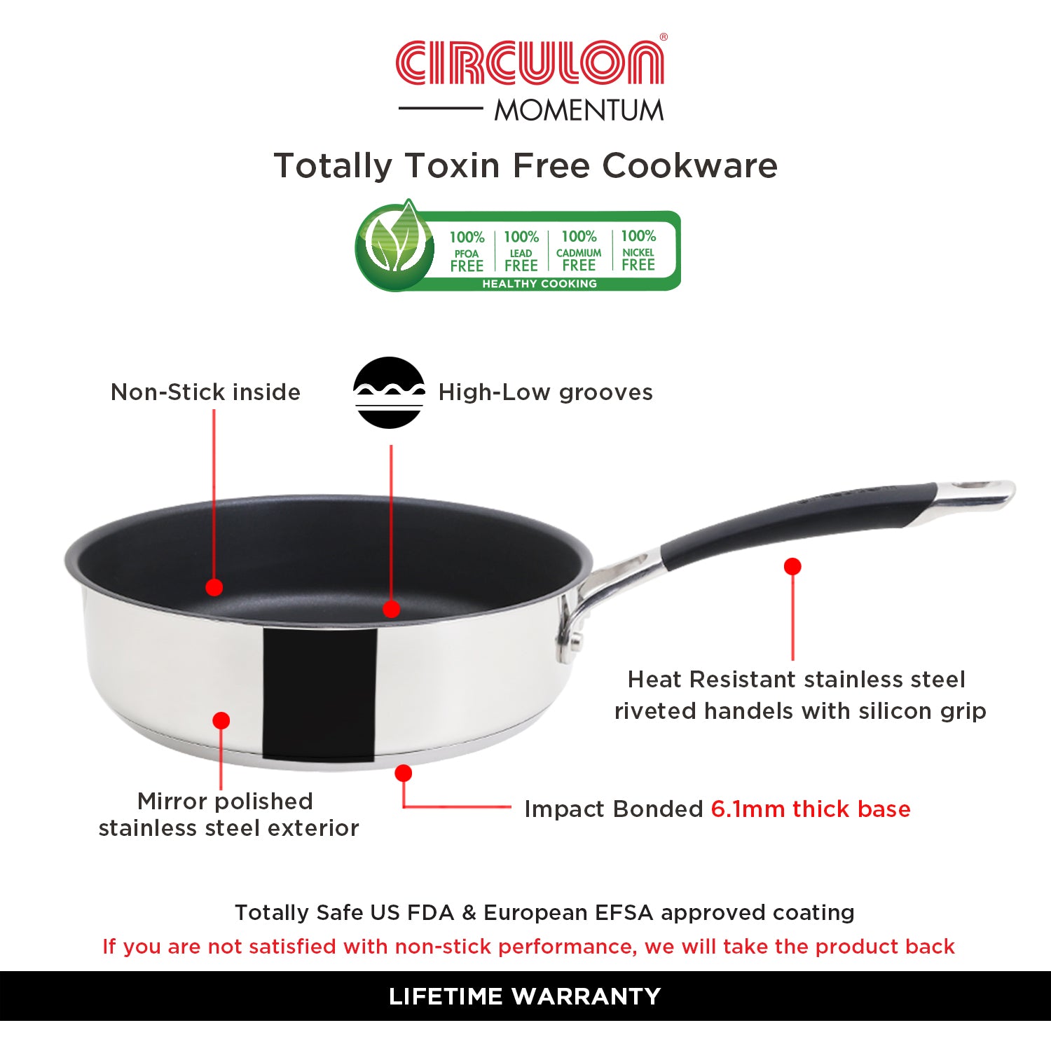 Circulon Momentum Non-Stick 4pcs set (24cm Sautepan with Lid + Spoonula Spatula) - Pots and Pans