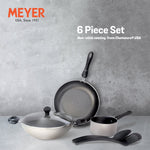 Meyer Non-Stick 6pcs Set (14cm Milkpan+26cm Frypan+26cm Kadai+Nylon Turner+Nylon Spoon) - Pots and Pans