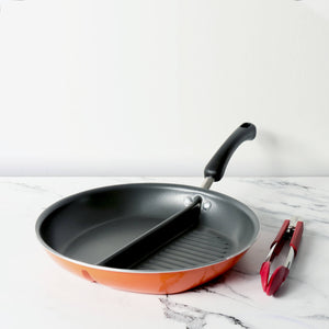 Meyer 2-Piece Cookware Set, Divided Grillpan/Twin Pan with Silicone Tongs