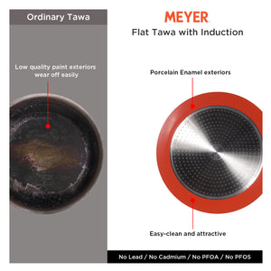 Meyer Flat Tawa Induction, 32cm/3mm Thick, Orange - Pots and Pans