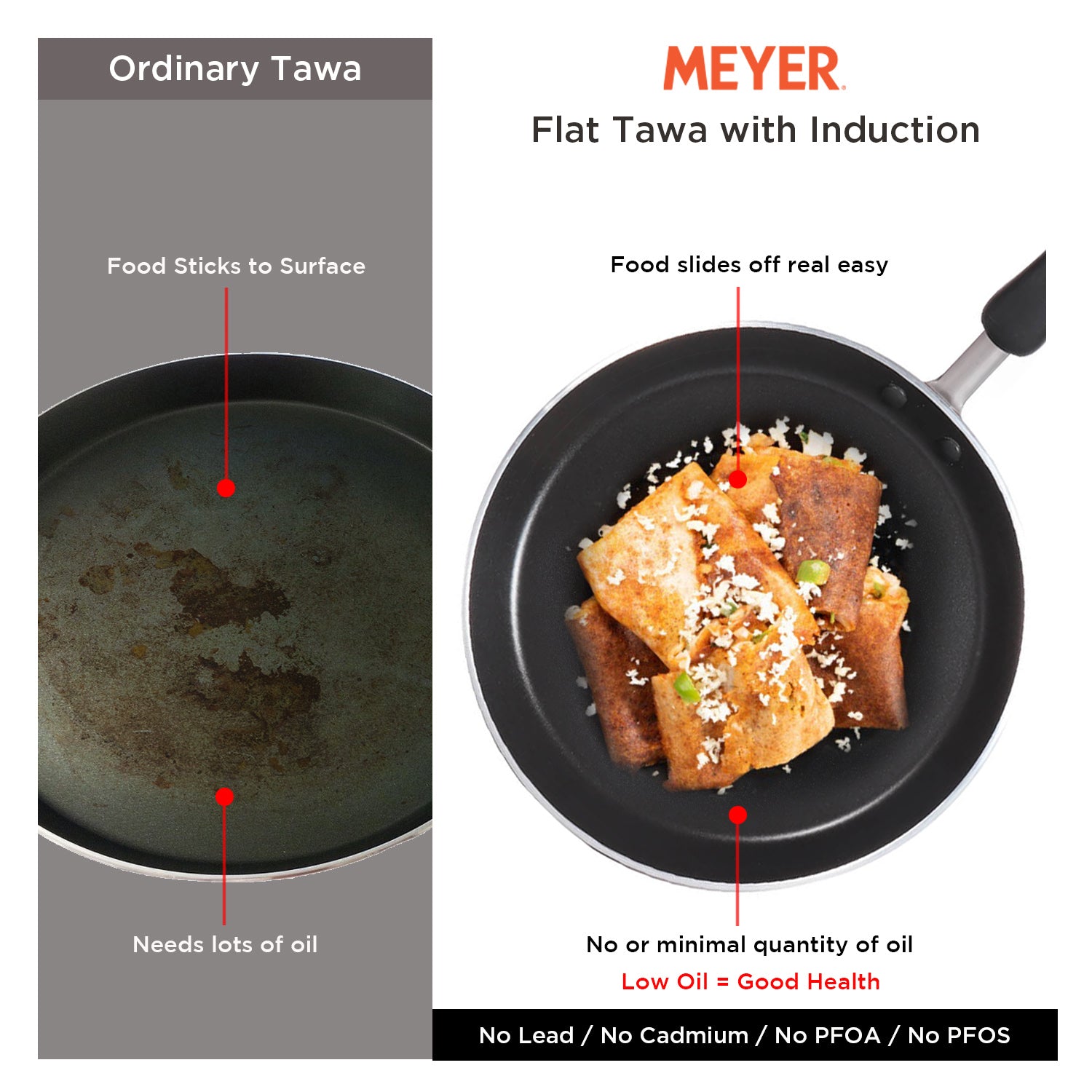 Meyer Flat Tawa Induction, 28cm/3mm Thick, Orange - Pots and Pans