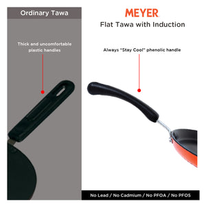 Meyer Flat Tawa Induction, 28cm/3mm Thick, Orange - Pots and Pans