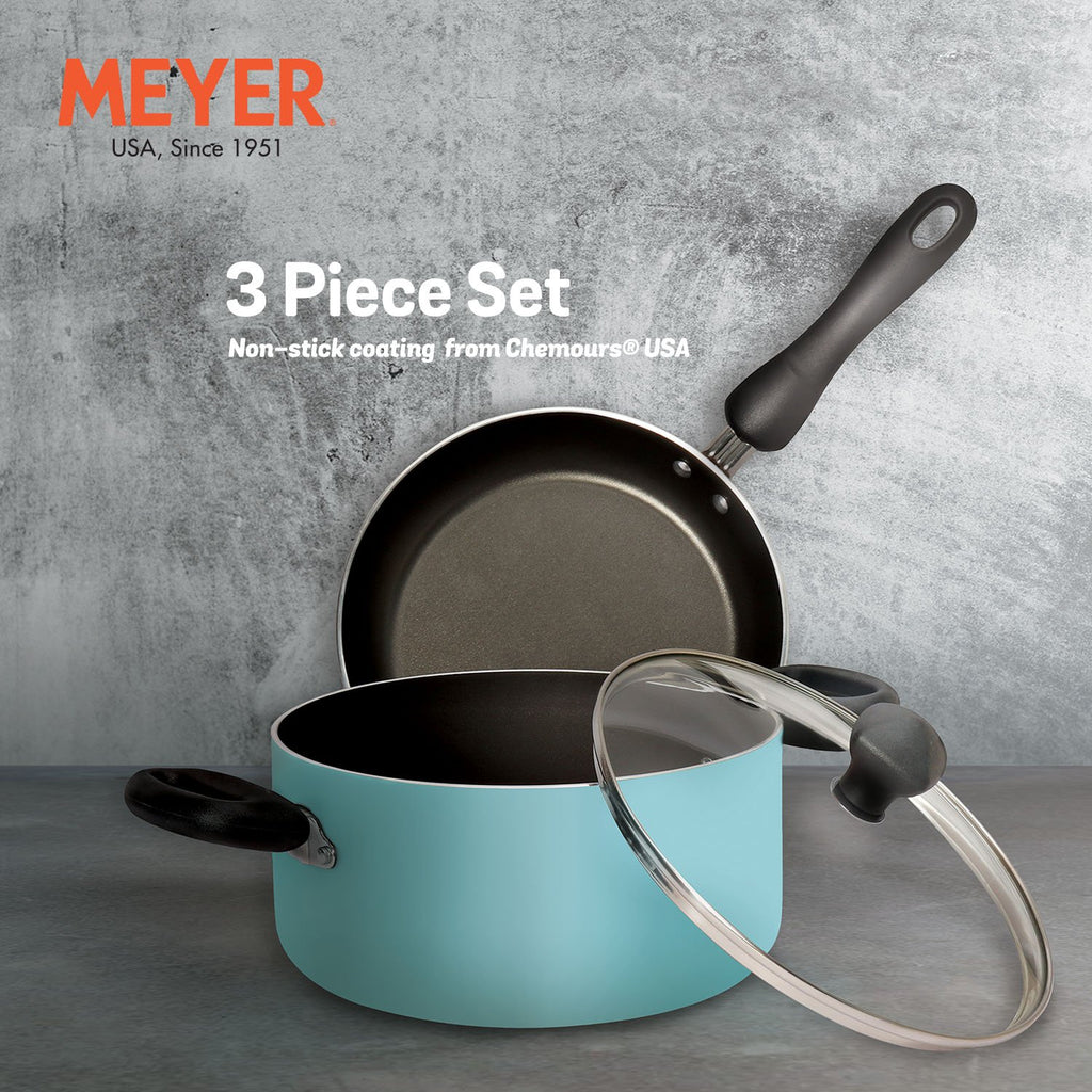 Meyer Non-Stick 3-Piece Cookware Set, Casserole/Biryani Pot + Frypan (Suitable For Gas & Electric Cooktops) - Pots and Pans