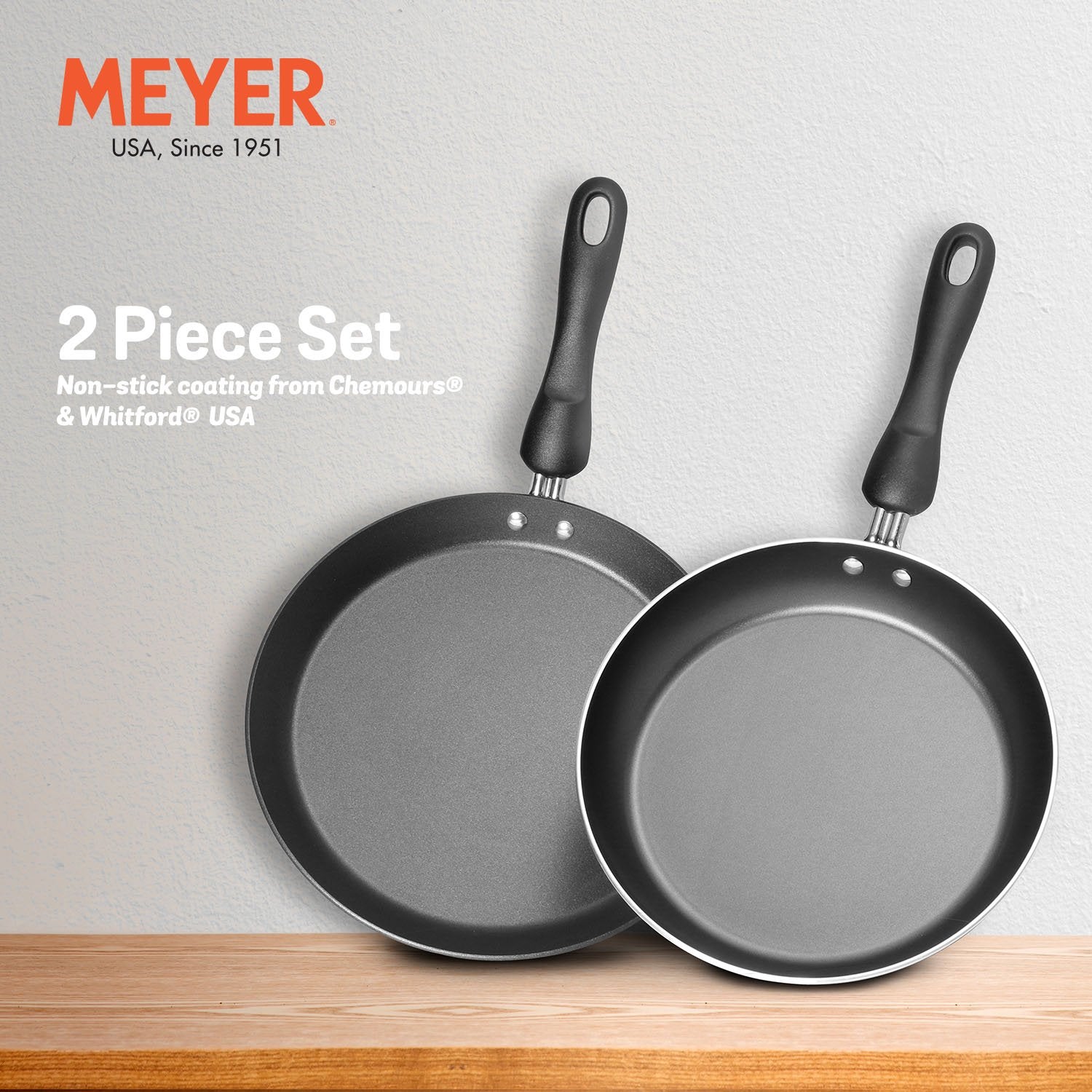 Meyer Non-Stick 2-Piece Cookware Set, Frypan + Flat Tawa (Suitable For Gas & Electric Cooktops) - Pots and Pans