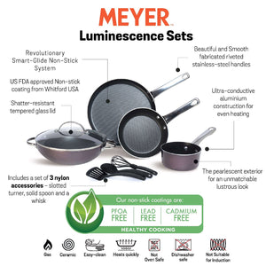 Luminescence Non-Stick 8-Piece Cookware Set, Red (Saucepan+Kadai+Frypan+Tawa+Accessories) - Pots and Pans