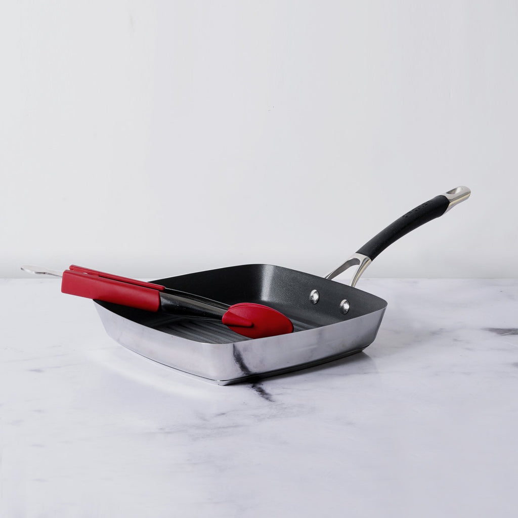 Circulon Momentum Non-Stick 2pcs Set 24cm Grillpan + 9" Silicone Tongs - Pots and Pans